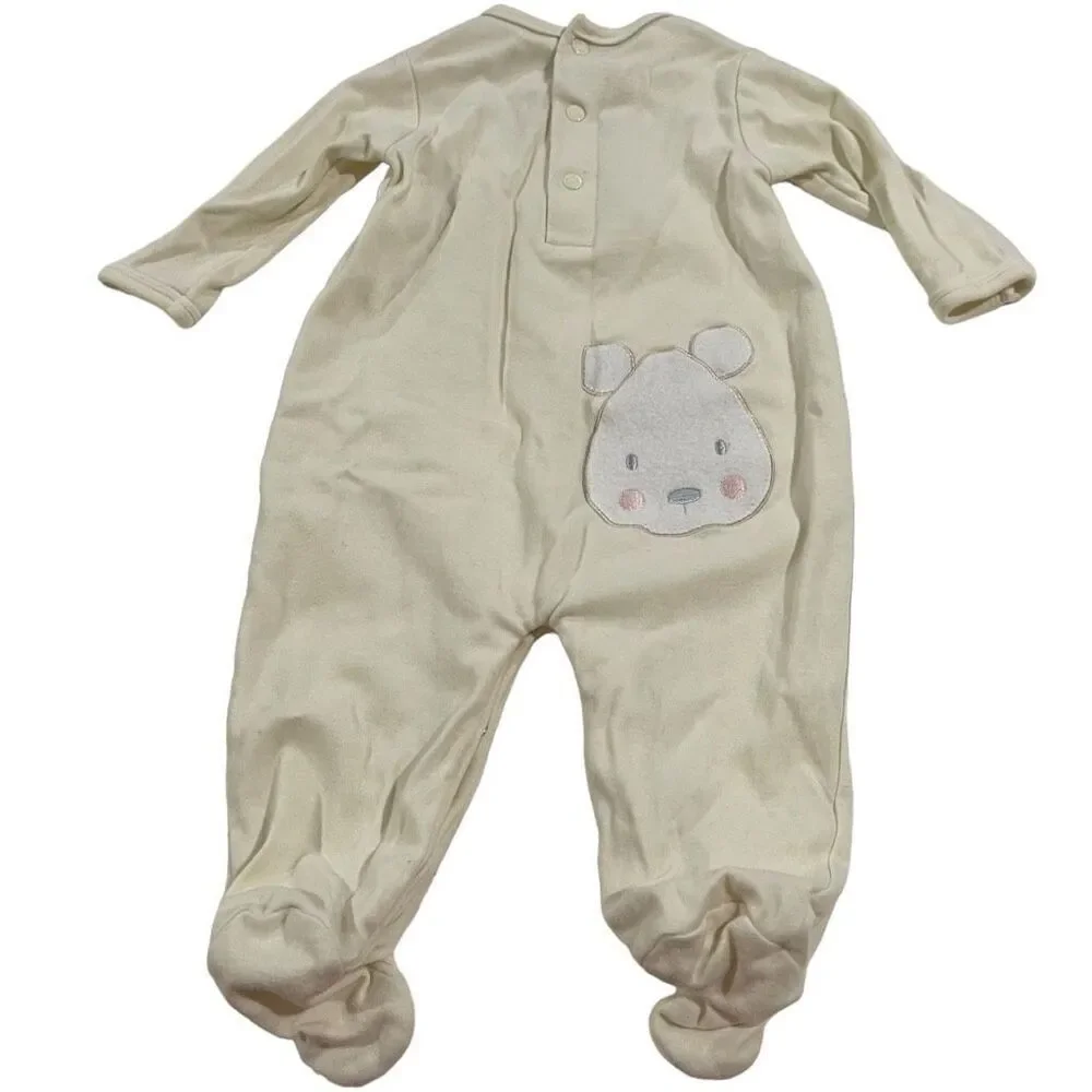 Mini Clasix Pale Yellow Embroidered‎ Teddy Bear Footie Pajamas - Size 6 months